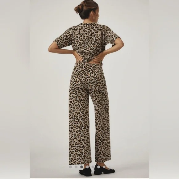 Anthropologie’s Mauve The Ettie high-rise wide leg crop pant in leopard - Picture 3 of 7